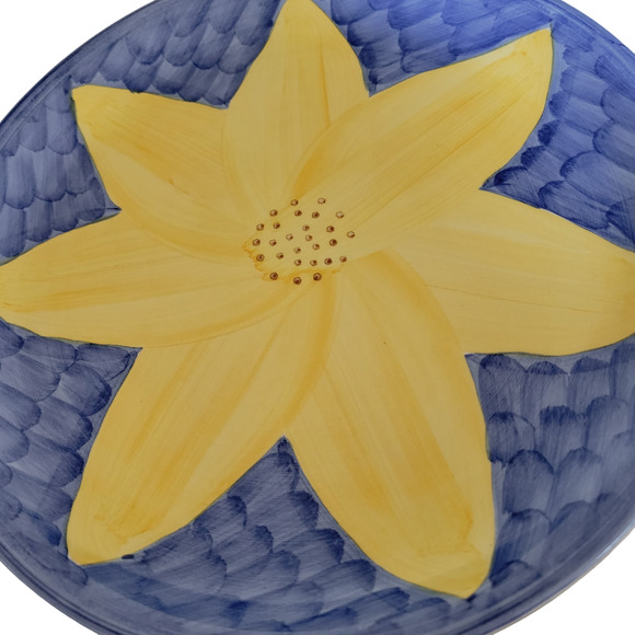Daisy Sunflower Happy Royal Blue Yellow Plates Handpainted? So Adorable Set of 2 - Picture 3 of 8